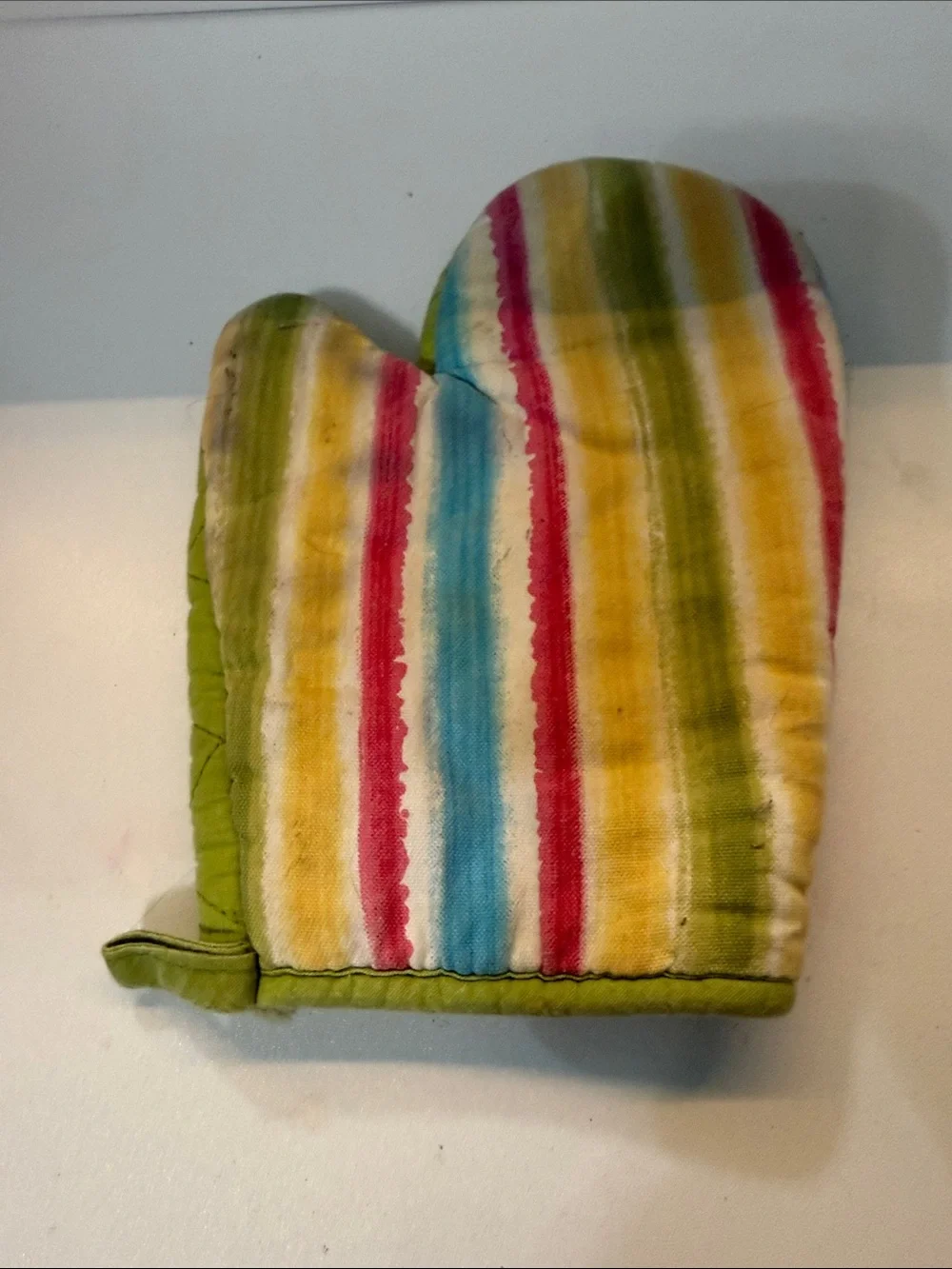 Striped Multicolor Oven Mitt - Green, Yellow, Blue, Pink